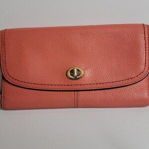 Coach Park Coral Turn Lock Pebble Leather Trifold Wallet